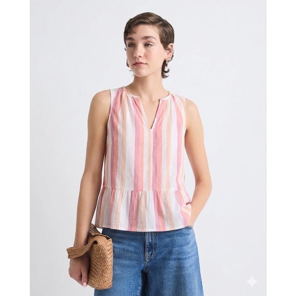 GAP Striped Sleeveless Peplum Blouse Pink White Boho Top Size S Lightweight